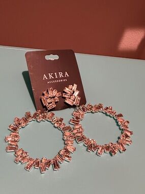 AKIRA Pink Crystal Baguette Hoop Earrings